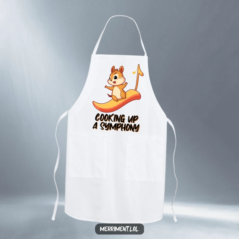 Funny apron with a chipmunk joyfully sliding down a musical note, ideal for a humorous and musical kitchen.
