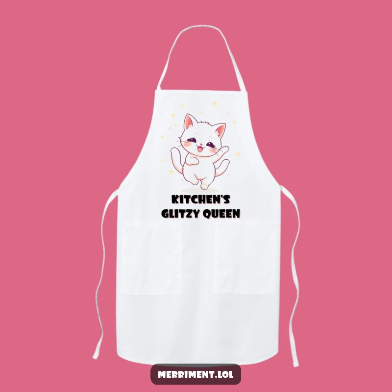 Funny Radiant Cat Glitter Apron: Dazzling Kitchen Wear for Feline Foodies