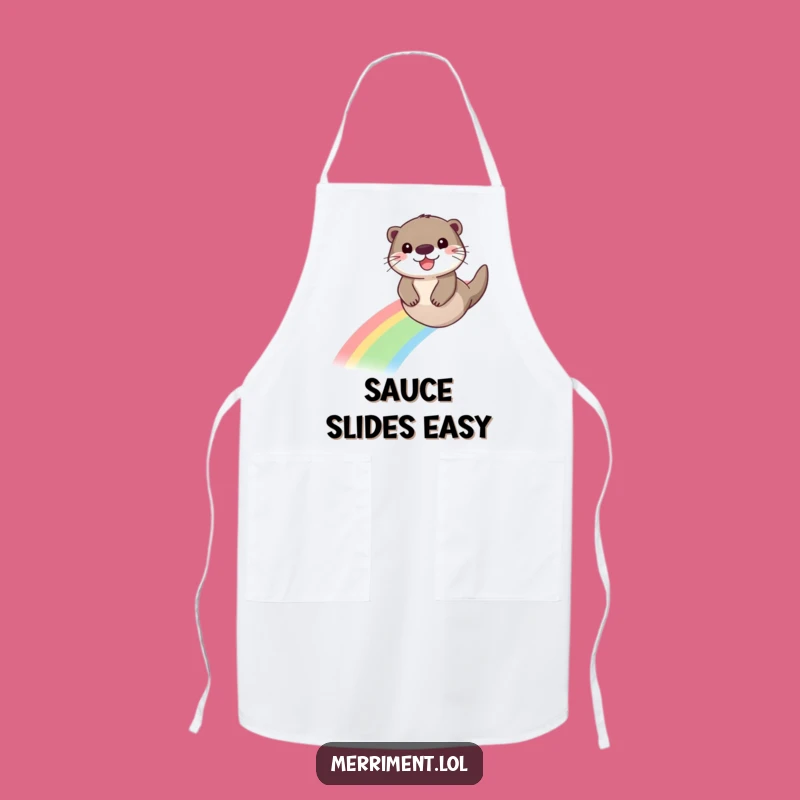 Funny Otter Rainbow Apron: Cook with Joy, Hilarious Sliding Otter Design