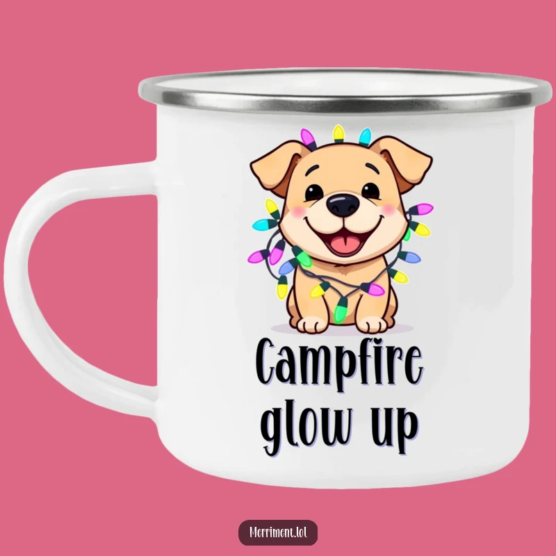 Funny Dog Lights Camping Mug Gift - Outdoor Pooch's Festive Trail Glow