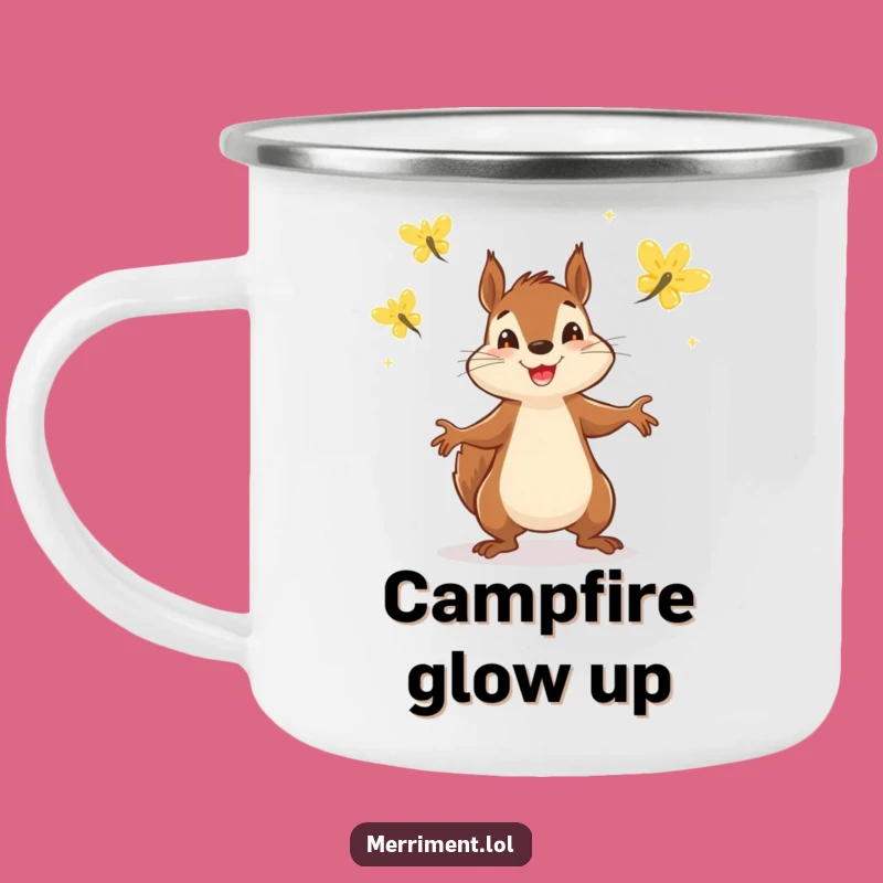 Funny Squirrel Juggling Camping Mug: Sip Your Adventure with a Firefly Glow