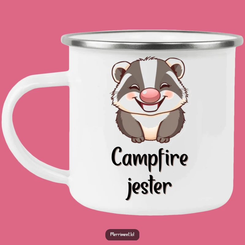Funny Badger Clown Camping Mug: Enjoy Drinks with Hilarious Jester Adventures