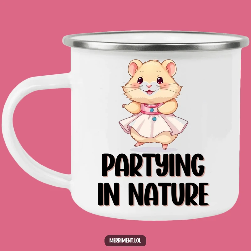 Funny Hamster Party Dress Camping Mug: Enjoy Your Adventure with Hilarious Festive Vibes!