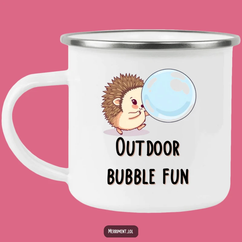 Funny Hedgehog Bubble Chase Camping Mug Gift - Outdoor Prickle's Playful Adventure