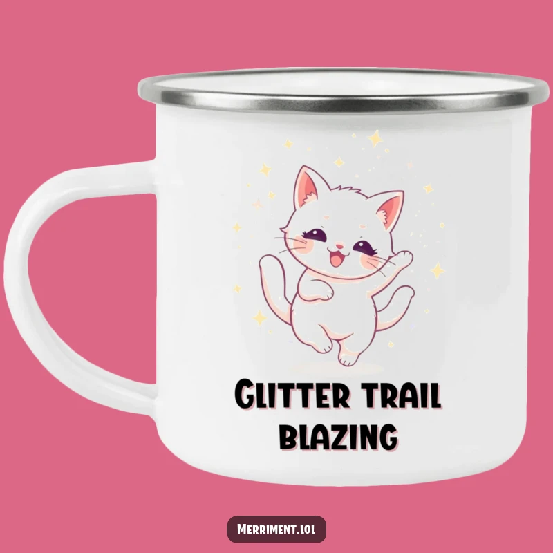 Funny Radiant Cat Glitter Camping Mug: Dazzling Outdoor Drinkware