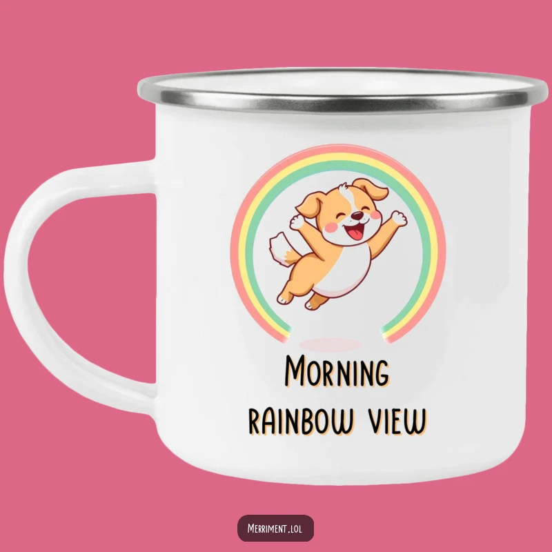 Funny Camping Mug - Dog Rainbow Hoop - Outdoor Pet Humor Gift!