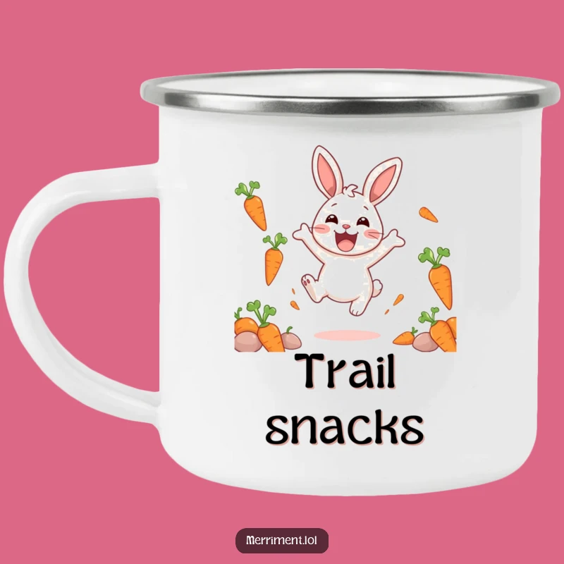 Funny Delighted Rabbit Carrot Camping Mug: Joyful Bouncing Outdoor Gift