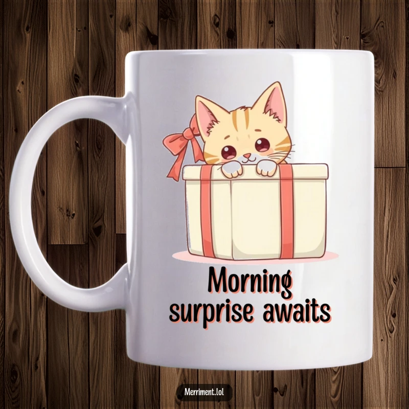 Funny, curious cat with wide eyes peeking out from behind a large, colorful gift box, a humorous depiction of anticipation.