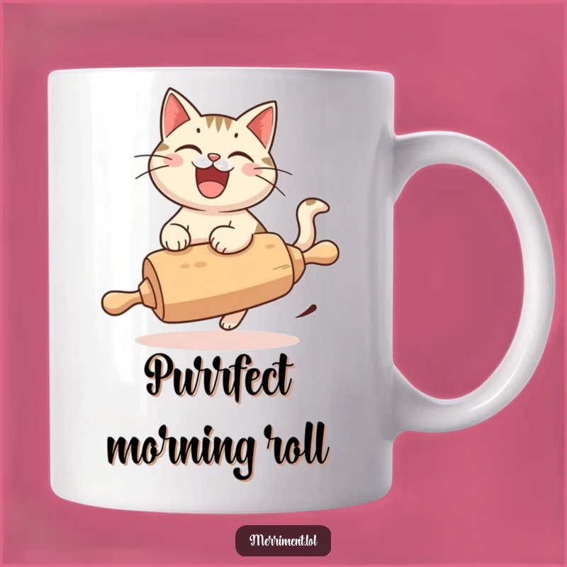 Funny Cat Rolling Pin Mug: Grinning Cat's Wild Ride, Perfect Gift!