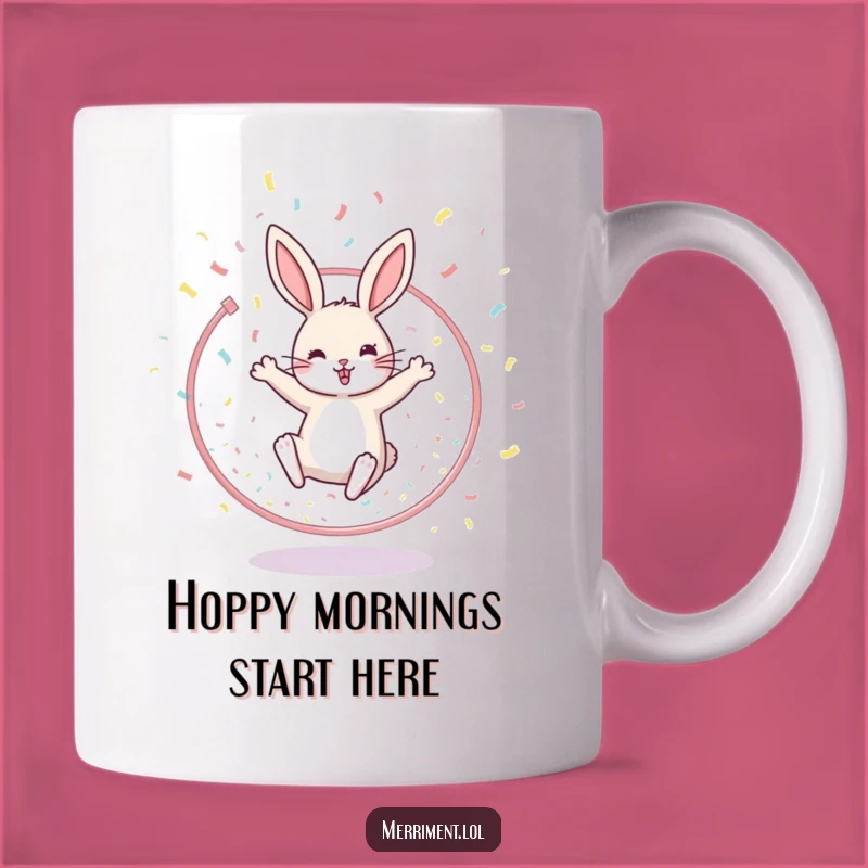 Funny Rabbit Hoop Leaping Mug - Cheerful Confetti Gift for Joyful Mornings