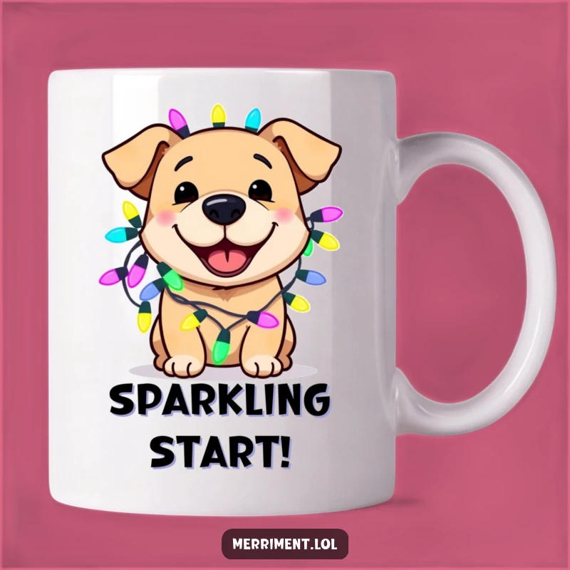 Funny Dog Lights Mug Gift - Happy Pooch's Festive Holiday Cheer
