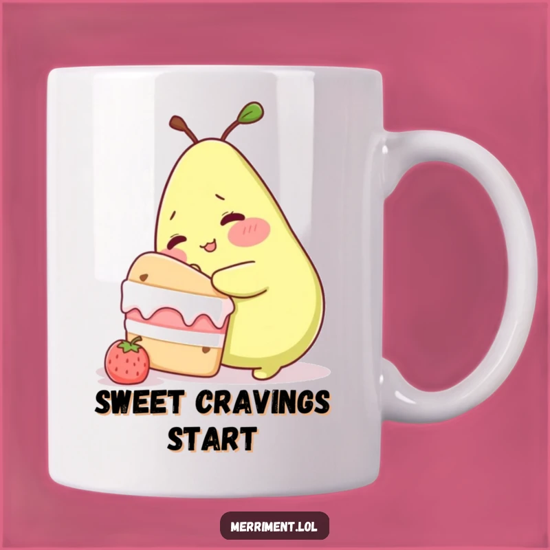 Funny Blushing Pear Cake Sneak Mug: Sweet Temptation Humor