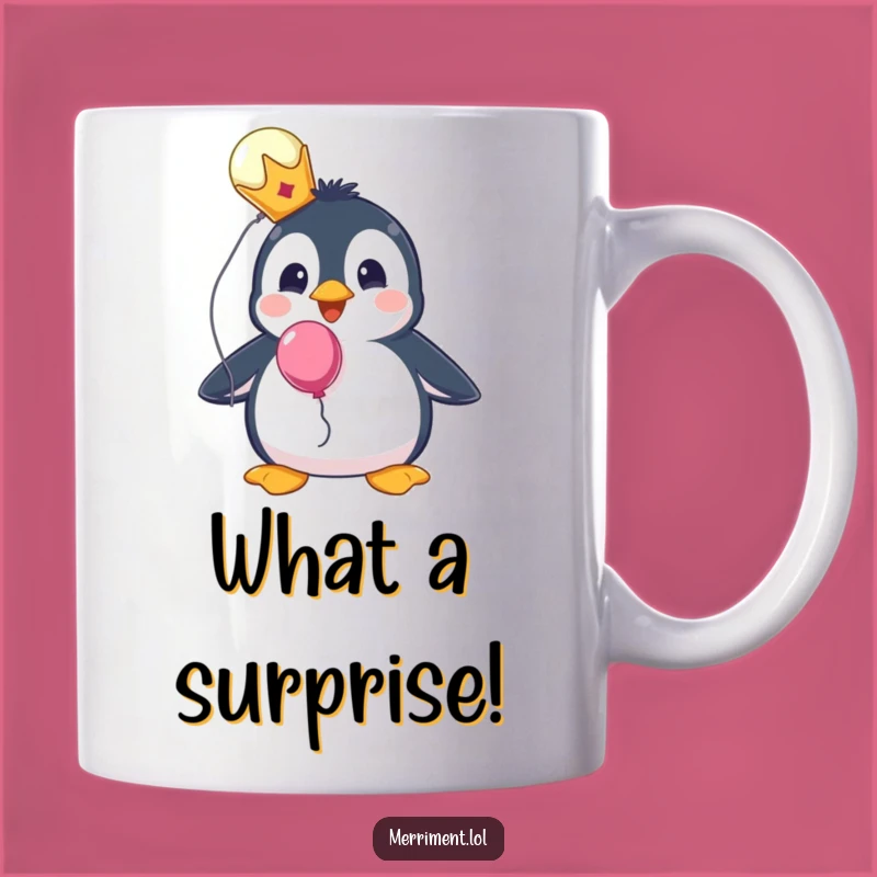 Funny Penguin King Mug - Royal Surprise with Balloon Gift!