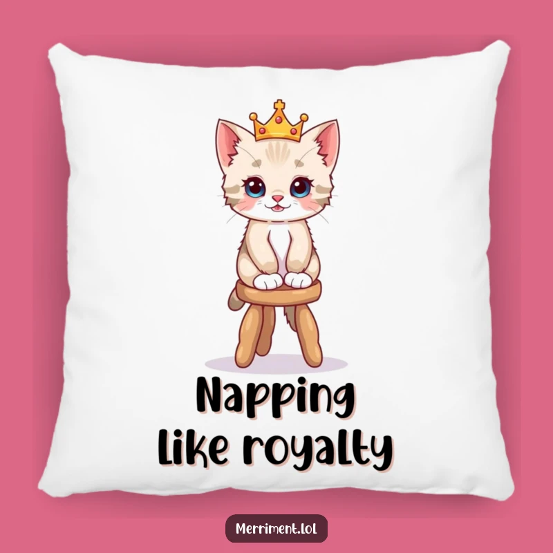 Funny Kitten Crown Pillow - Comfy Playful Cushion Gift
