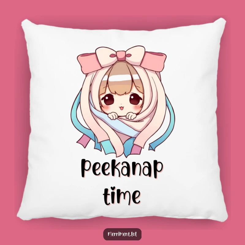 Funny Playful Character Pillow: Cozy Ribbon Peek, Perfect Funny Gift