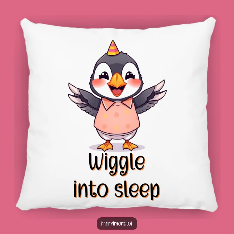 Funny Puffin Pillow: Grinning Party Puffin, Wiggling Wings, Cozy Festive Comfort Gift