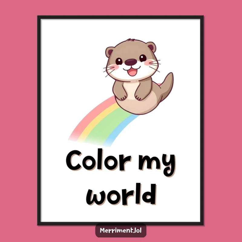 Funny Otter Rainbow Digital Art: Joyful Sliding Otter Wall Art
