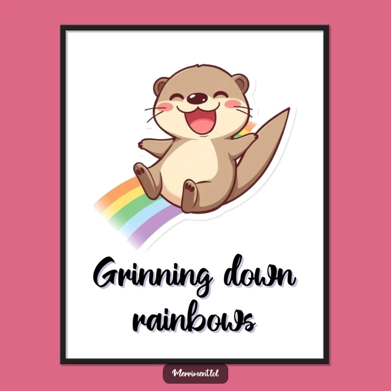 Funny Otter Rainbow Digital Art: Vibrant Joyful Decor Funny Gift