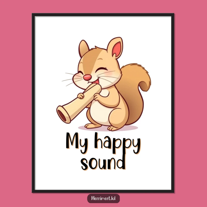 Funny Squirrel Kazoo Digital Art: Hilarious Printable Woodland Music Decor