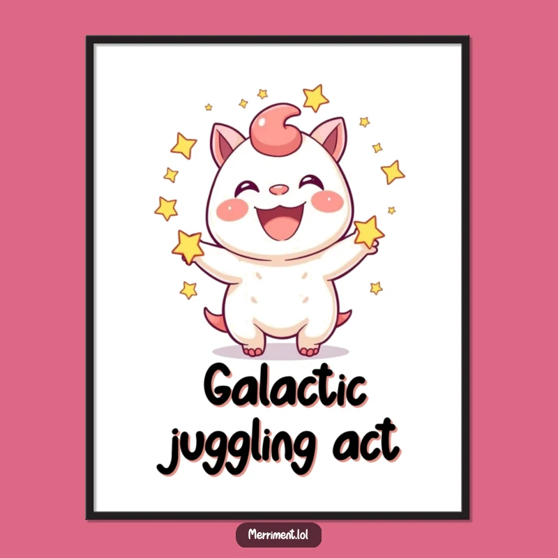 Funny Star Juggling Creature Digital Art: Joyful Grin Print, Perfect Funny Gift