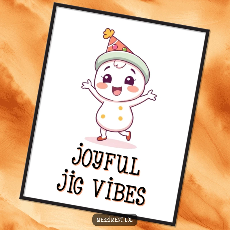 Funny Digital Art Print: A delighted character in a festive hat, captured mid-jig. A vibrant and funny gift.