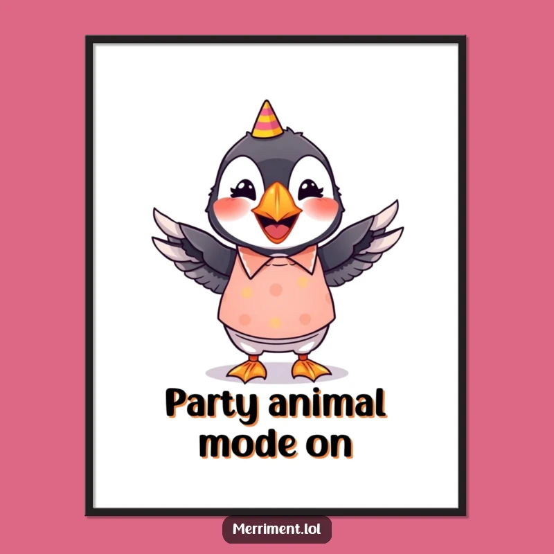 Funny Puffin Digital Art: Grinning Party Puffin, Wiggling Wings, Festive Instant Download Gift