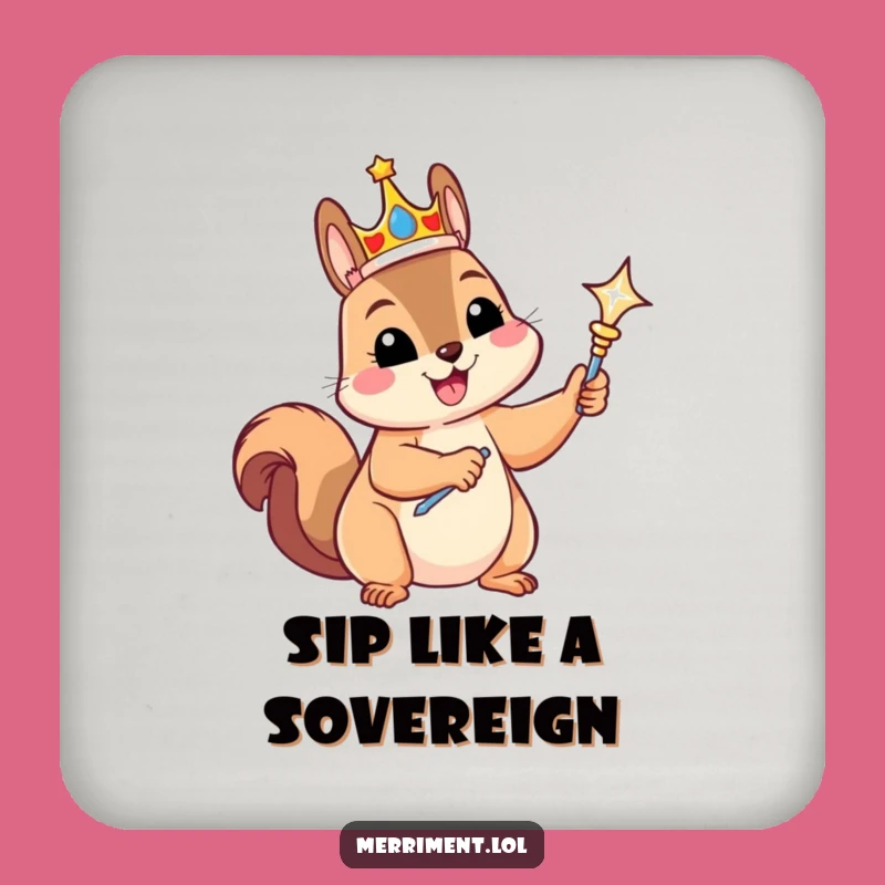 Funny Crowned Squirrel Coaster: Protect Your Castle Funny Gift