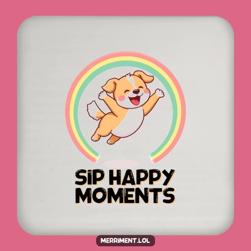 Funny Drink Coaster - Dog Rainbow Hoop - Happy Table Protection Gift!