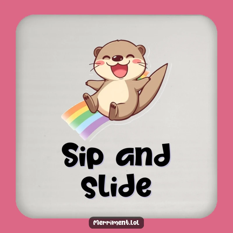 Funny Otter Rainbow Coaster: Protect Your Table Funny Gift