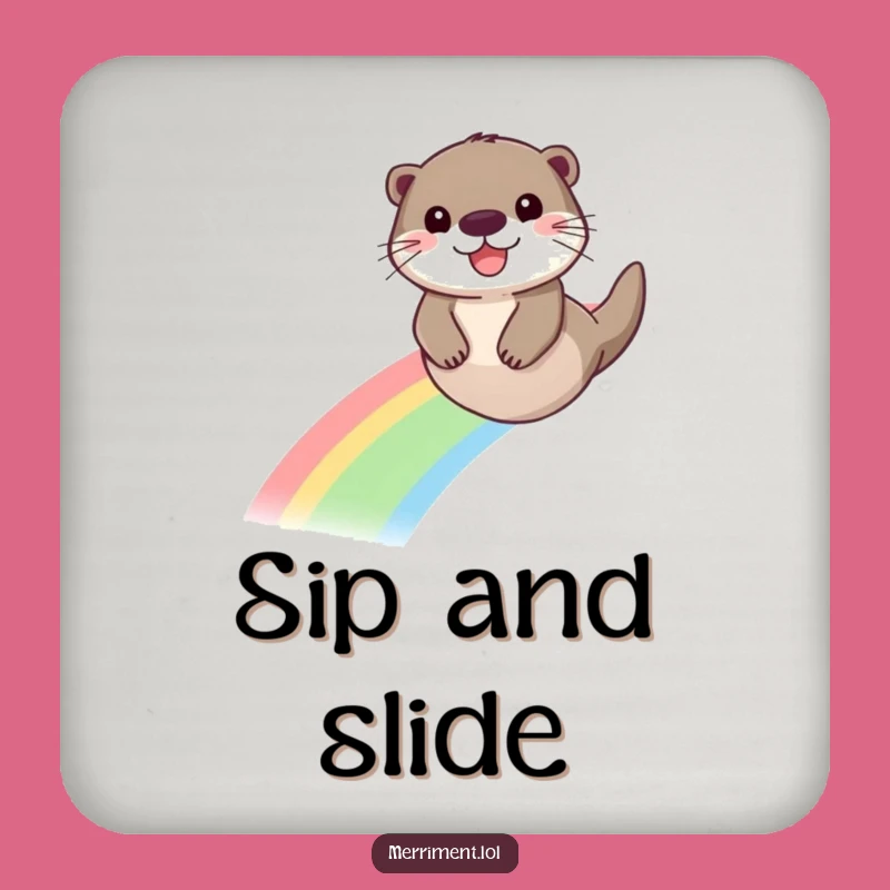 Funny Otter Rainbow Drink Coaster: Protect Surfaces with Joyful Otter Fun