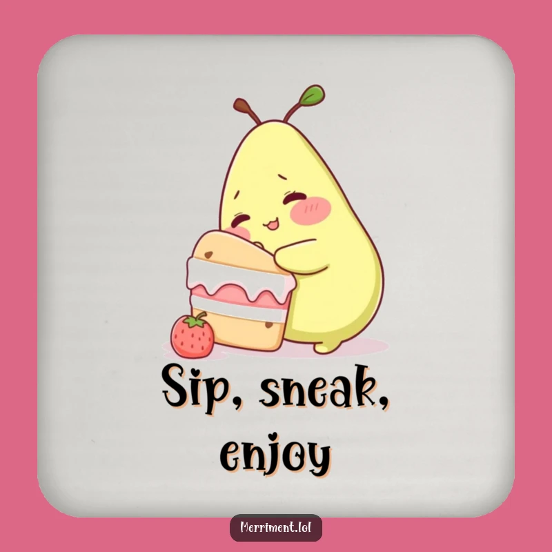 Funny Blushing Pear Cake Sneak Coaster: Sweet Protection