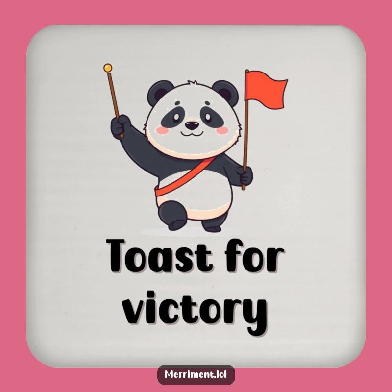 Funny Panda March Coaster: Protect surfaces with a determined panda and flag, a charming funny gift!