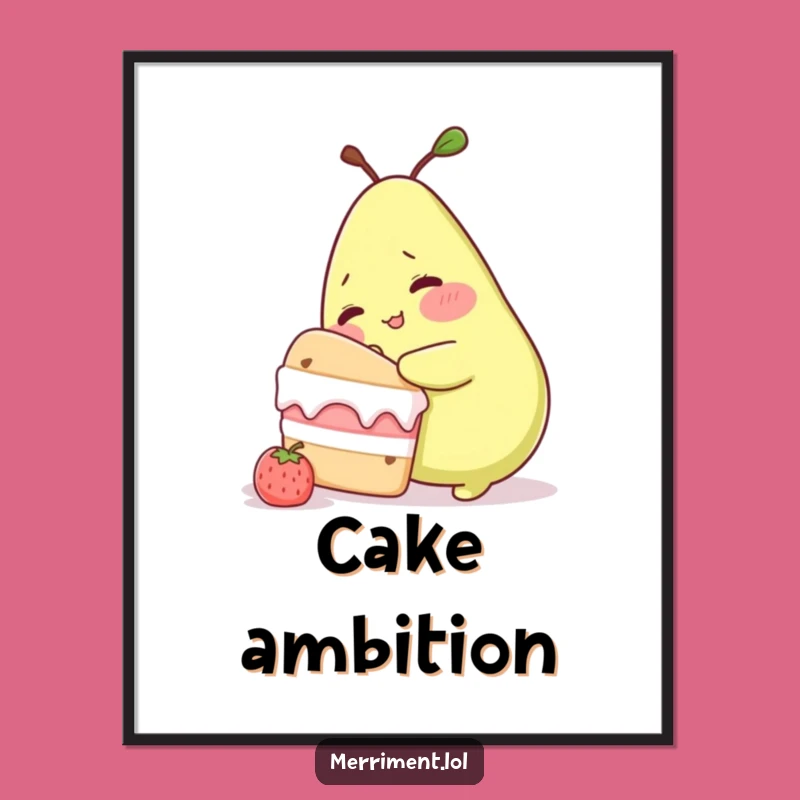 Funny Blushing Pear Cake Sneak Poster: Sweet Temptation Wall Art