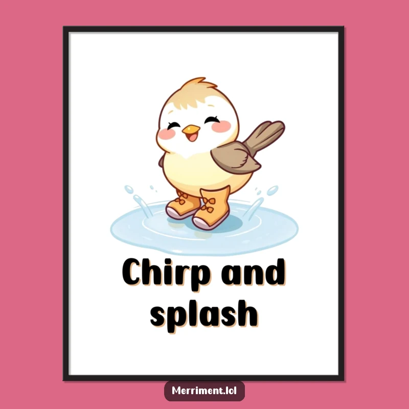 Funny Chickadee Puddle Splash Poster: Whimsical Wall Art for Bird Lovers and Joyful Homes