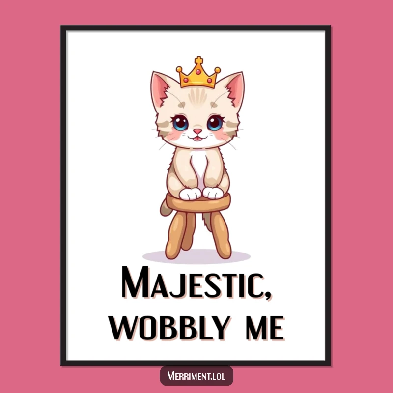 Funny Kitten Crown Poster - Playful Balancing Art Print Gift