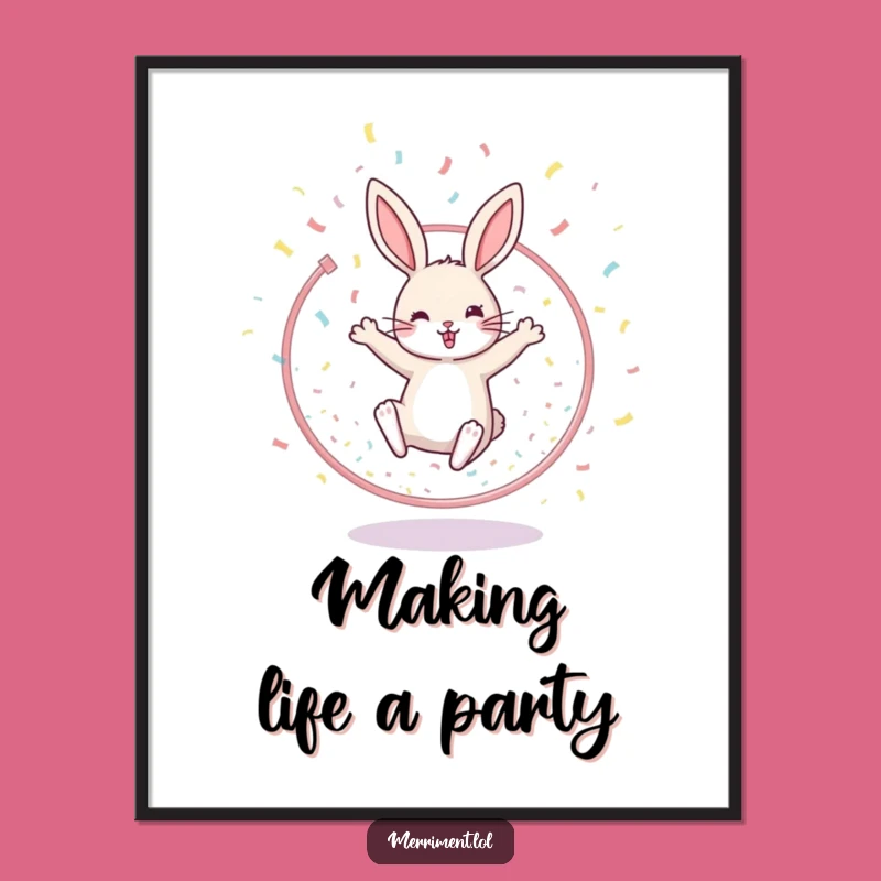 Funny Rabbit Hoop Poster - Cheerful Leaping Art Print Gift