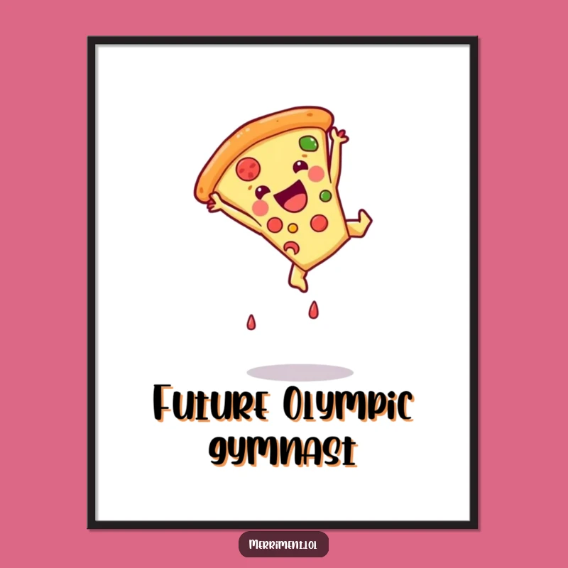 Funny Pizza Somersault Poster - Whimsical Cartoon Food Wall Art