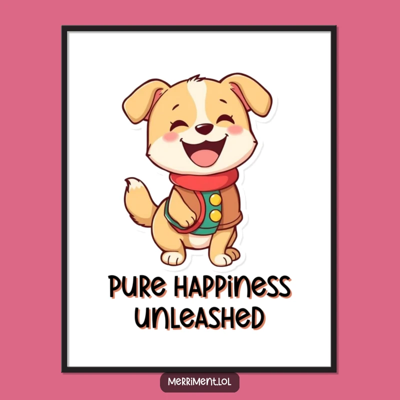 Funny Dog Poster: Happy Wagging Tail, Festive Vest, Cheerful Pet Art Gift