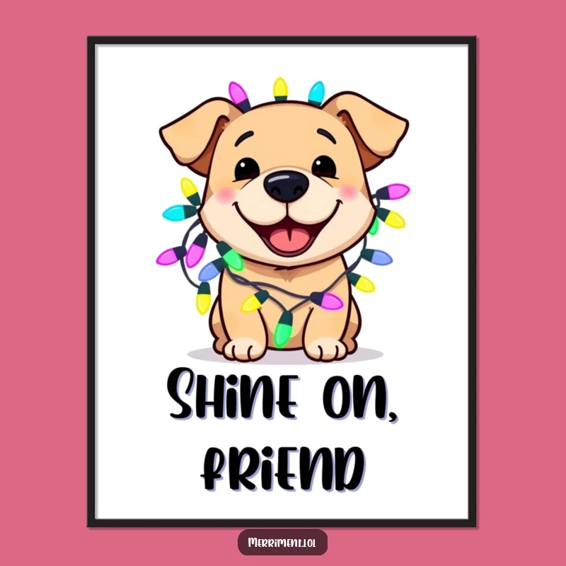 Funny Dog Lights Poster Gift - Radiant Pooch's Festive Wall Art