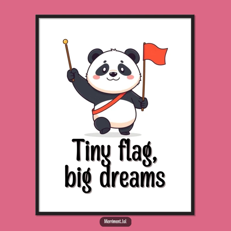 Funny Panda March Poster: Inspiring determined panda with flag, a motivational and funny gift!