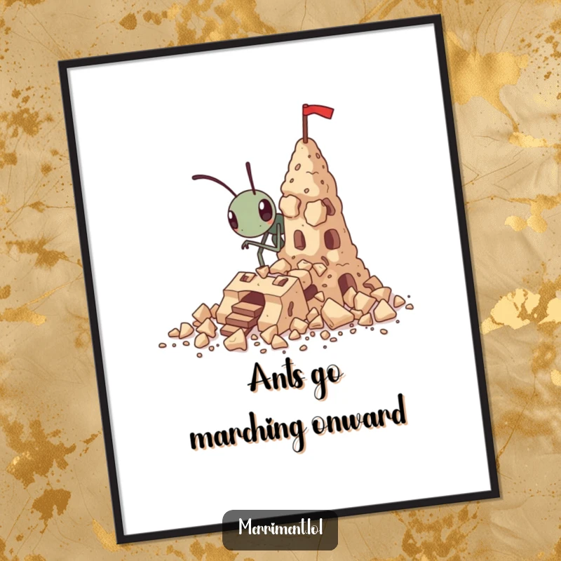 Funny Free Printable Wall Art: A determined ant constructs an impressive fortress from breadcrumbs, showcasing tiny ambition on your wall.