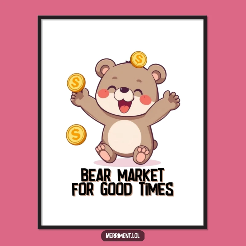 Free Printable Bear Cub Juggling Art: Golden Coins Whimsical Wall Decor