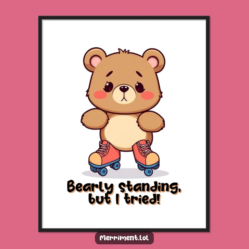 Free Printable Bear Roller Skate Wall Art - Funny Downloadable Decor Gift