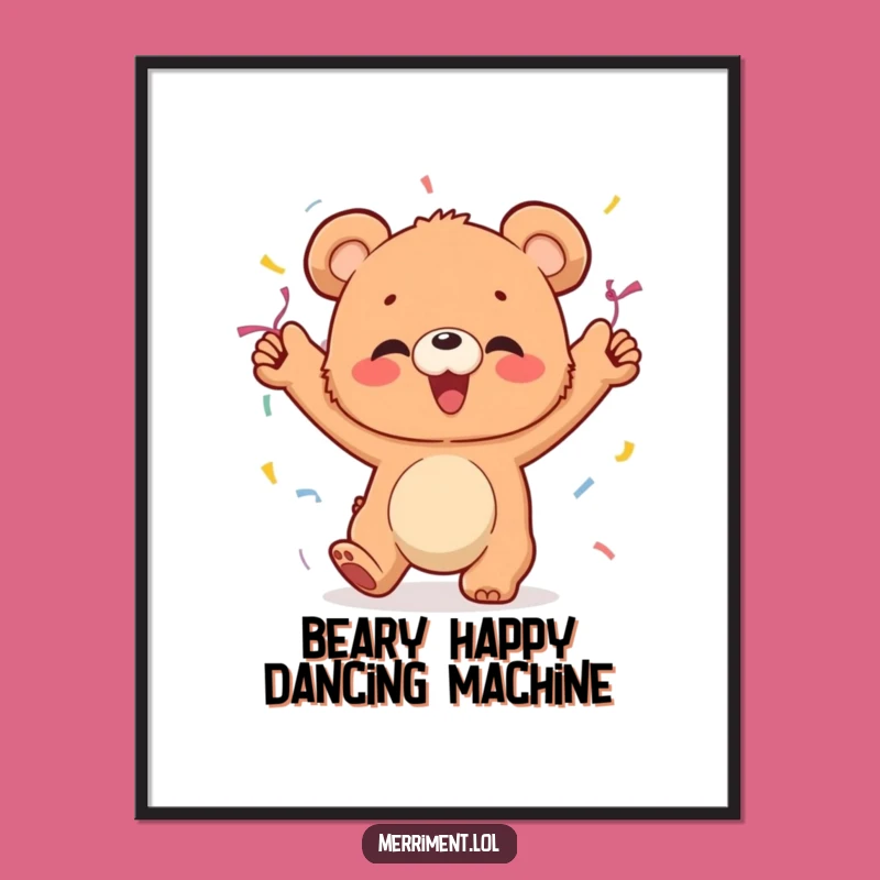Funny Free Printable Bear Cub Art: Dancing Streamers Downloadable Wall Decor
