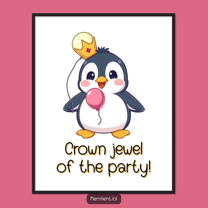 Free Printable Wall Art: Penguin Crown Balloon Decor - Downloadable Whimsy