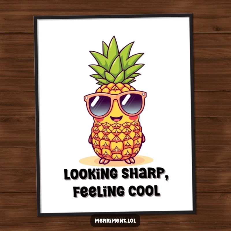 Funny Free Printable Wall Art: A cheerful pineapple wearing oversized sunglasses at the beach brings a cool, funny, and vibrant tropical vibe.