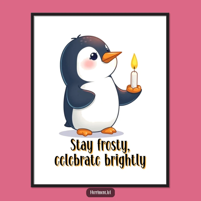 Free Printable Wall Art: Penguin Candle, Funny Downloadable Art for Cozy Spaces