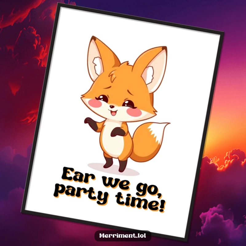 Funny Free Printable Wall Art: A cheerful fox performs a hilarious dance, its two enormous floppy ears moving to the beat.