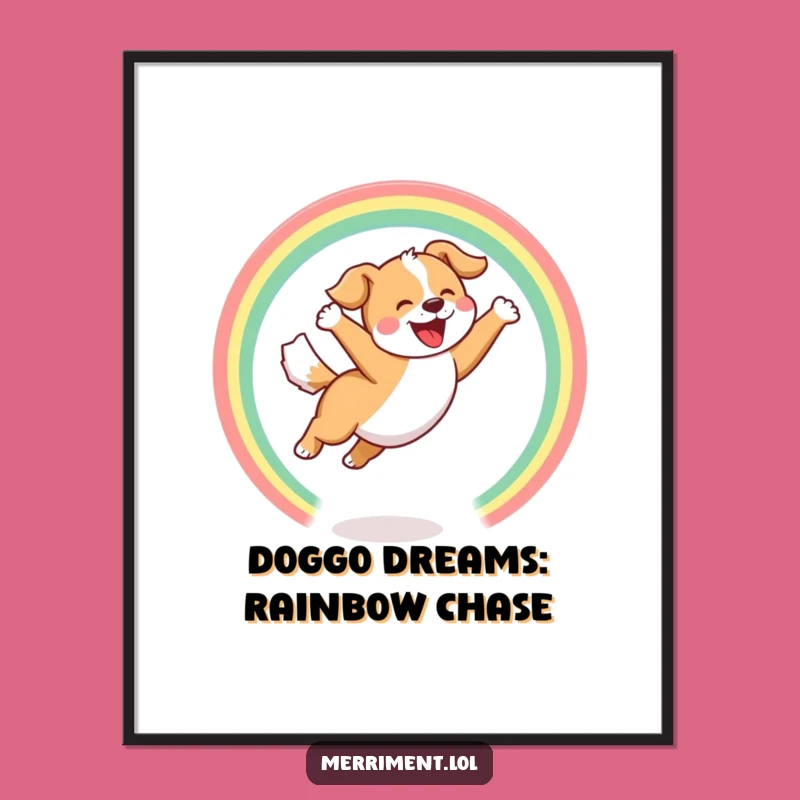 Funny Free Printable Wall Art: Dog's Rainbow Leap, Joyful Downloadable Decor