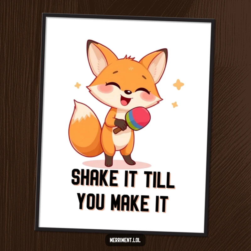 Funny Free Printable Wall Art: A joyful fox caught mid-silly-dance with oversized maracas, bringing vibrant energy to any room.